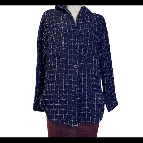 Okma Shop Women tweed lurex knit hooded sequins embellished hoodie, sz medium - Picture 1 of 12